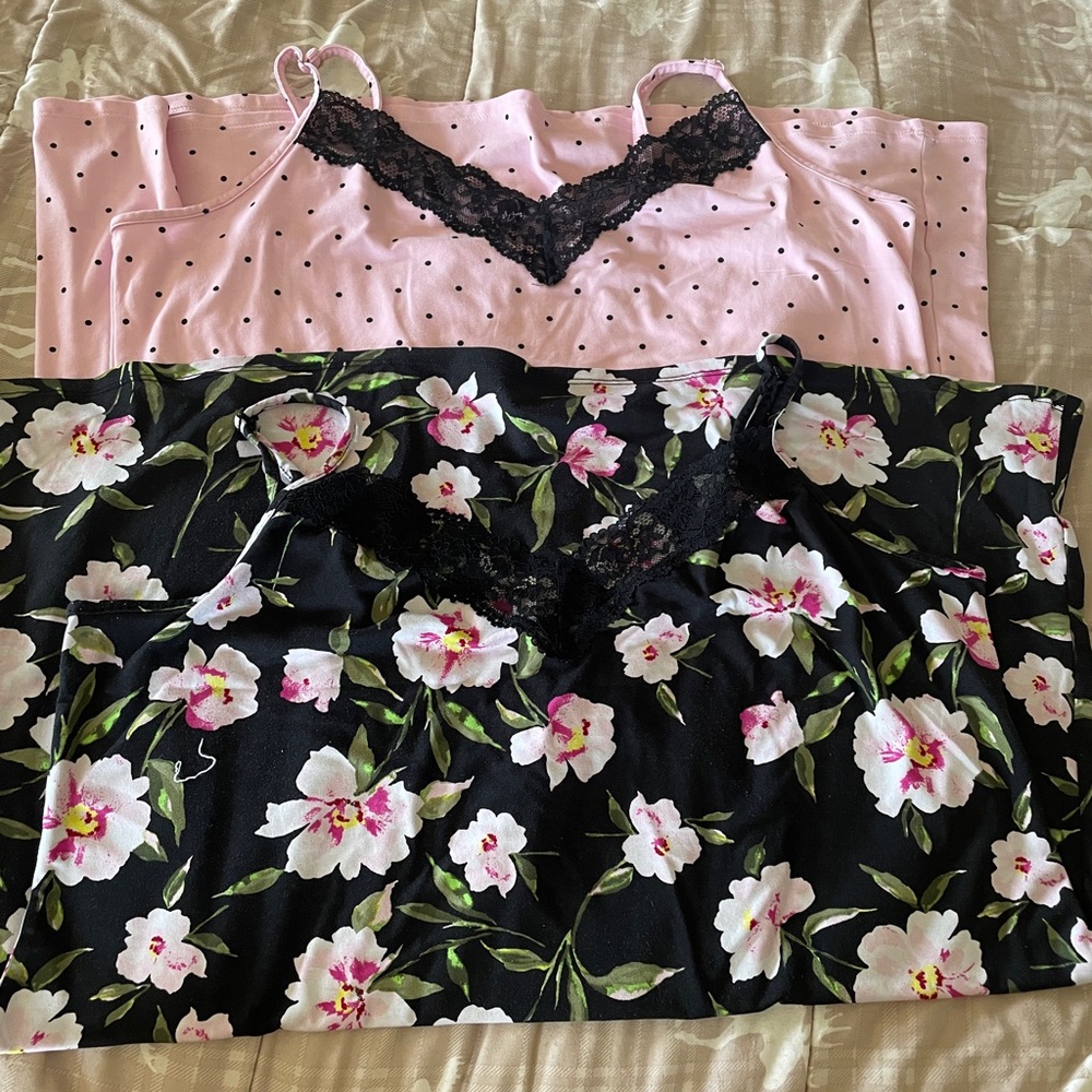 Floral Black and Pink Lace-Trim Camisole Set